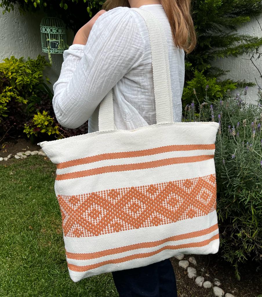 Casa Tlapali Pecan and Cream Boho Tote Large