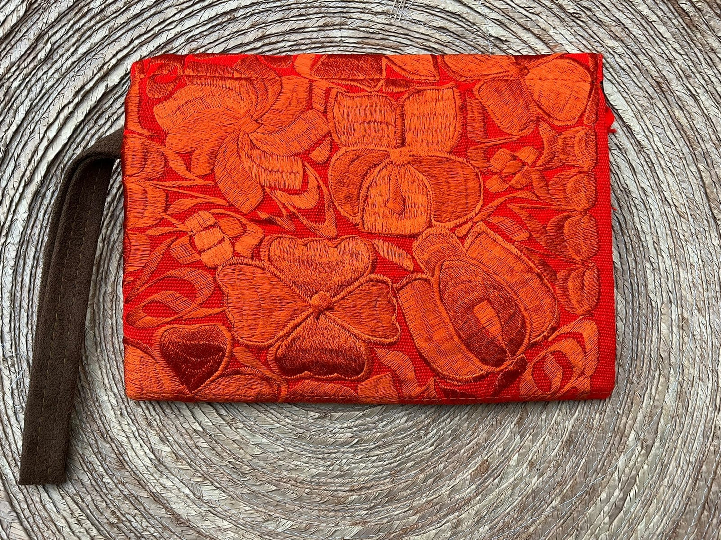 Casa Tlapali Orange Embroidered Clutch with Tassels