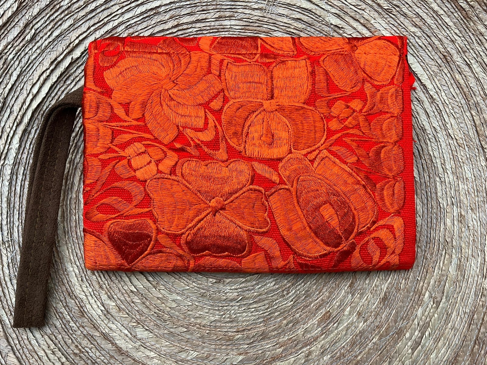 Casa Tlapali Orange Embroidered Clutch with Tassels